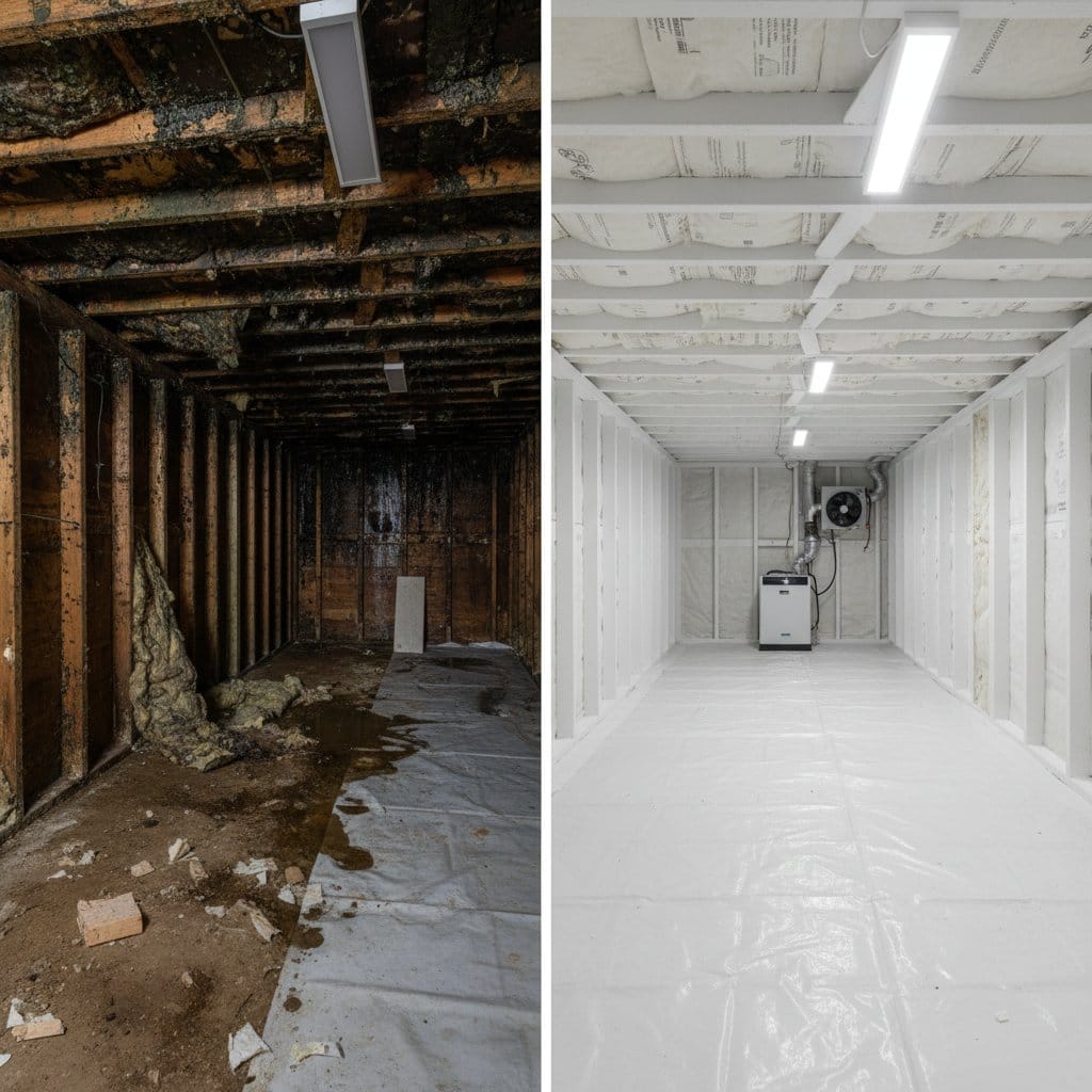 Mold Removal & Remediation restoration β crawl space of multi-family property in Woodcliff Lake, NJ