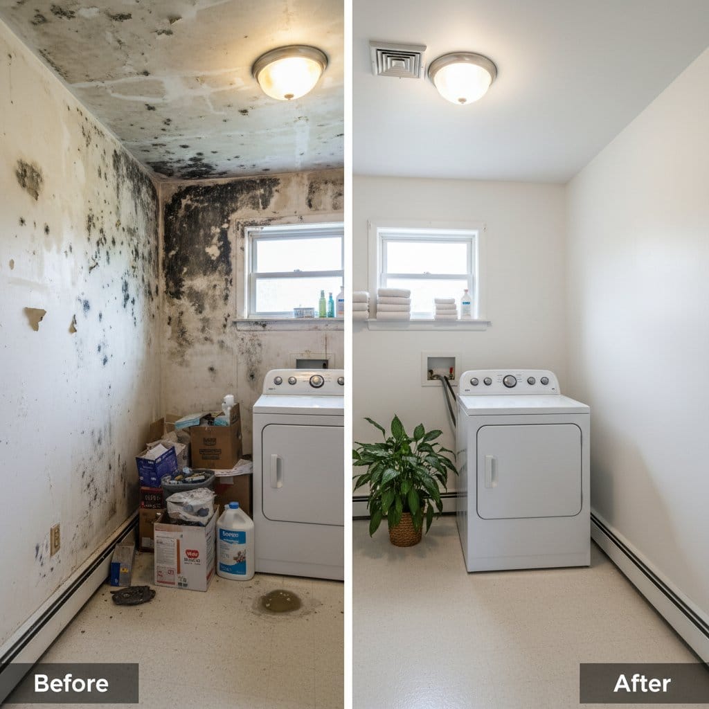 Black Mold Removal restoration — laundry room of contemporary home in Woodcliff Lake, NJ