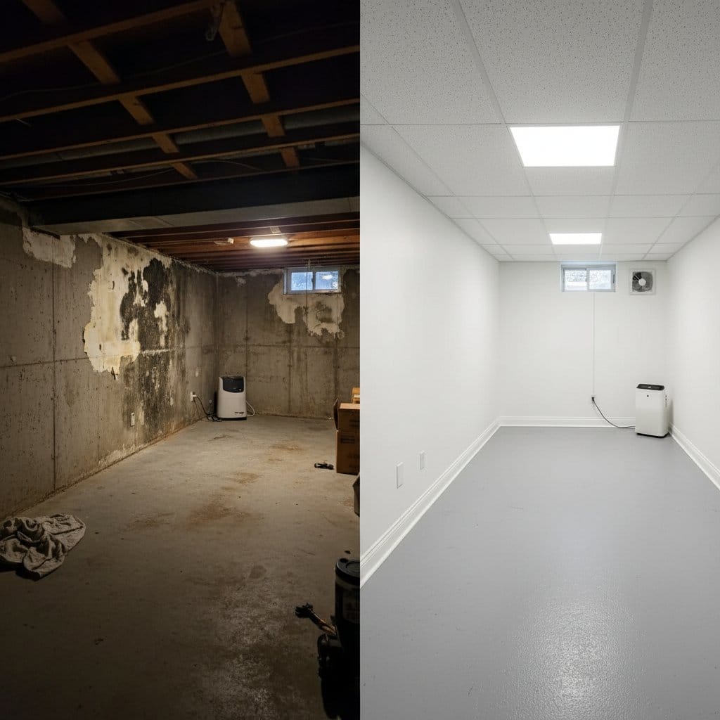 Woodcliff Lake Mold Removal residential basement restoration before and after in Woodcliff Lake