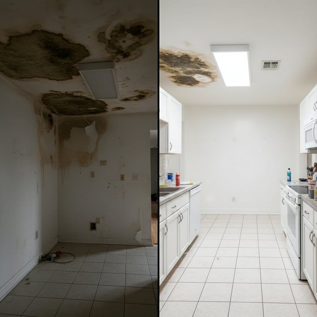 Woodcliff Lake Mold Removal home kitchen restoration before and after in Woodcliff Lake